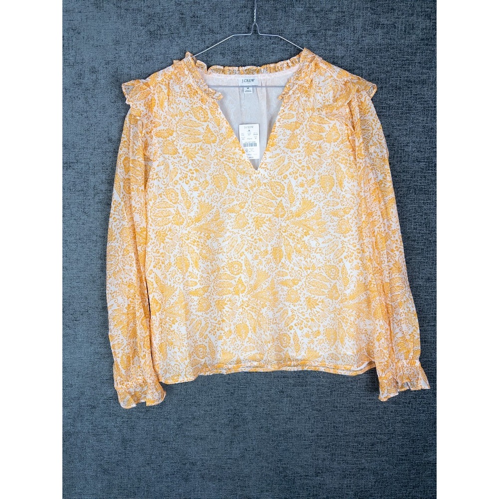 NWT J. Crew Blouse Womens M V Neck‎ Yellow Floral Print Casual Lined